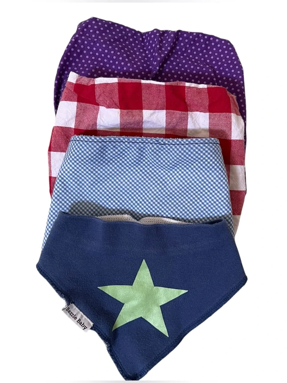 4 baby Bandana Bib Set - Blue, Navy, Red Plaid, Purple - 2 Scabib, 1 Bazzle Baby